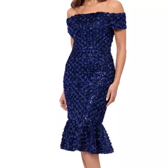 Xscape Off-The-Shoulder Lace Fit & Flare Dress - Picture 1 of 13